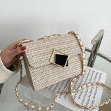 Straw Shoulder Bag Crossbody Chain Handbag for Women Casual Vacation