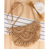 Summer Straw Woven Bag with Tassel Beach Vacation Handbag