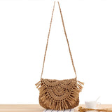 Summer Straw Woven Bag with Tassel Beach Vacation Handbag