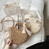 Summer Tassel Straw Shoulder Bag for Women Casual Hand-woven