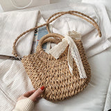 Summer Tassel Straw Shoulder Bag for Women Casual Hand-woven