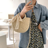 Summer Tassel Straw Shoulder Bag for Women Casual Hand-woven