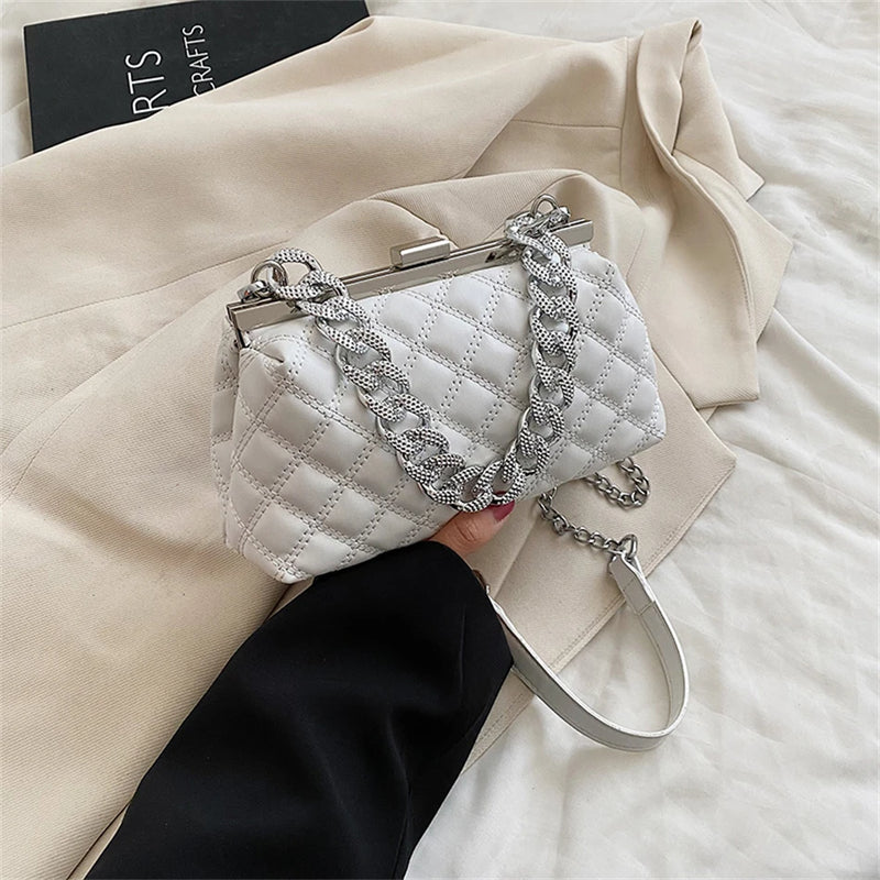 Summer Chain Shoulder Crossbody Bag Top PU Leather Lozenge Clutch