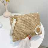 Summer Straw Wristlet Clutch Beach Envelope Bag Retro Knitted Hand Bags
