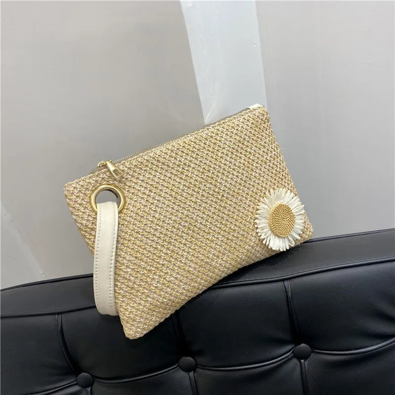 Summer Straw Wristlet Clutch Beach Envelope Bag Retro Knitted Hand Bags