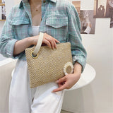 Summer Straw Wristlet Clutch Beach Envelope Bag Retro Knitted Hand Bags