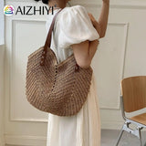 Summer Women Straw Top-Hand Bag Casual Woven Shoulder Travel Beach Hollow