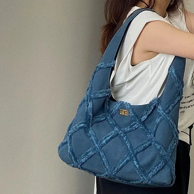 Tassel Denim Canvas Bag Women Bag Large Capacity Casual Tote Bag Shoulder Bag