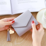 Zipper Small Leather Women Wallets with Tassel