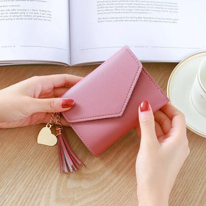 Zipper Small Leather Women Wallets with Tassel