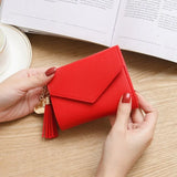 Zipper Small Leather Women Wallets with Tassel