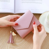 Zipper Small Leather Women Wallets with Tassel