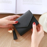 Zipper Small Leather Women Wallets with Tassel