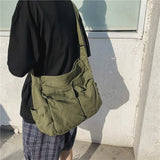 Teenager Girl Canvas Shoulder Bag Casual Messenger Bag Crossbody Bags for Women