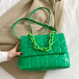Thick Chain Shoulder Bag Women Travel Bags Leather Pu Quilted