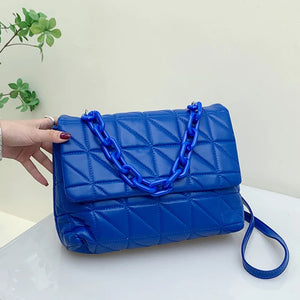 Thick Chain Shoulder Bag Women Travel Bags Leather Pu Quilted