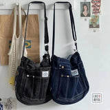 Women Denim Shoulder Bag Badage Cross Body Bag Vintage Style Handbag