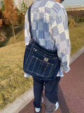 Women Denim Shoulder Bag Badage Cross Body Bag Vintage Style Handbag