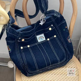 Women Denim Shoulder Bag Badage Cross Body Bag Vintage Style Handbag