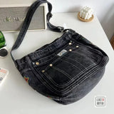 Women Denim Shoulder Bag Badage Cross Body Bag Vintage Style Handbag