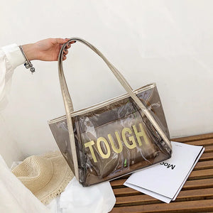 Transparent Beach Bag Large Women Jelly Tote Zipper Waterproof Shoulder Bags
