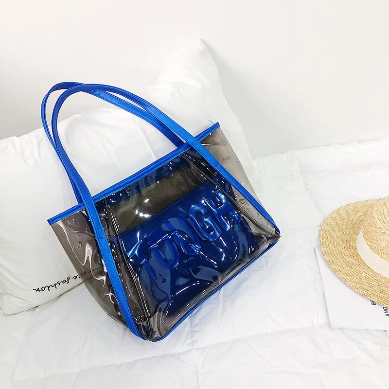 Transparent Beach Bag Large Women Jelly Tote Zipper Waterproof Shoulder Bags