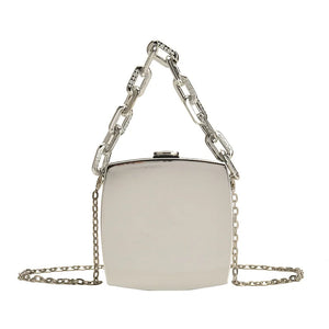 Silver PVC Evening Clutch Bag with Chain Shoulder Strap