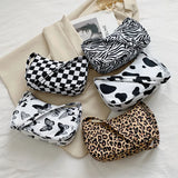 Nylon Plaid Leopard Print Shoulder Bag for Women