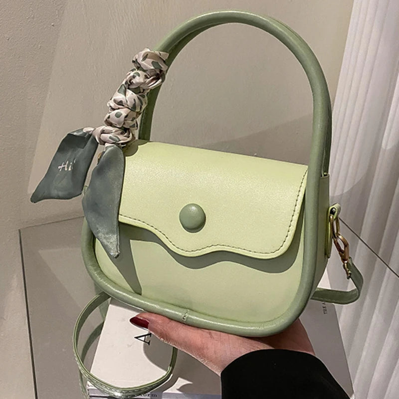 Small Fresh Women's Shoulder Bag with Silk Scarf Handbag