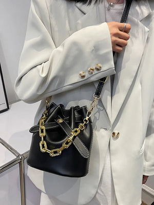 Women's Bucket Chain Shoulder Crossbody Bag PU Leather Handbag
