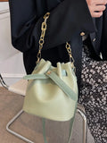 Women's Bucket Chain Shoulder Crossbody Bag PU Leather Handbag