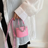 Mini PU Leather Chain Bucket Crossbody Sling Bag for Women