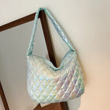 Rainbow Puffy Padded Quilting Tote Bag for Women