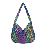 Rainbow Puffy Padded Quilting Tote Bag for Women