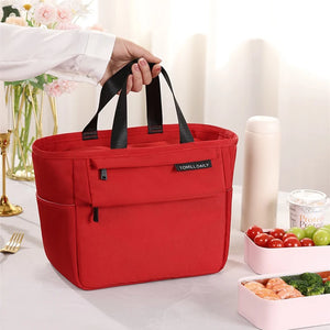 Red Insulated Lunch Bag Office Ladies Thicken Large Portable Thermal Lunch Bags