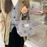 Cute Smiley Face Small Handbag for Girls Japanese Style Corduroy Tote Bag