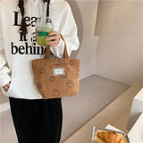 Cute Smiley Face Small Handbag for Girls Japanese Style Corduroy Tote Bag