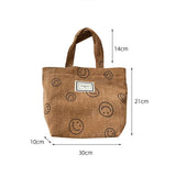 Cute Smiley Face Small Handbag for Girls Japanese Style Corduroy Tote Bag