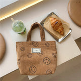 Cute Smiley Face Small Handbag for Girls Japanese Style Corduroy Tote Bag