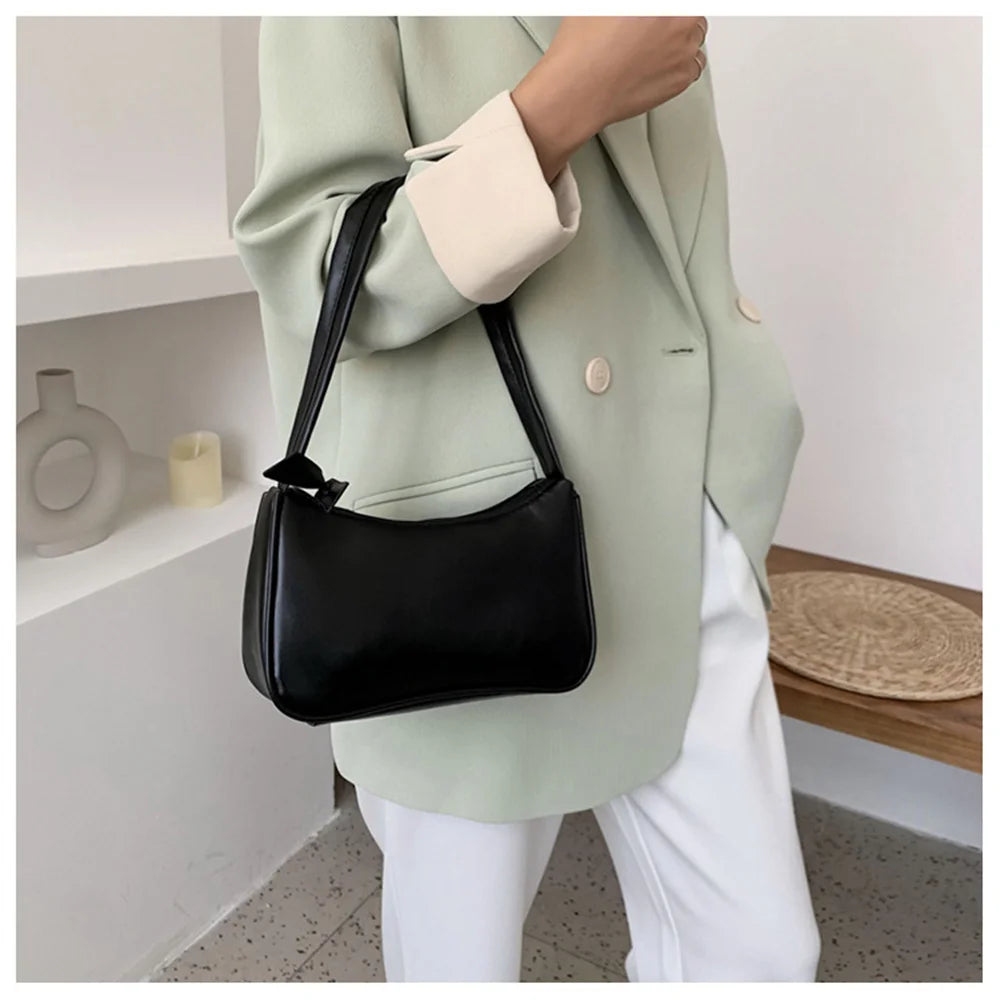 Vintage Solid Handbag Women Subaxillary Underarm Bags Casual Retro Shoulder Tote