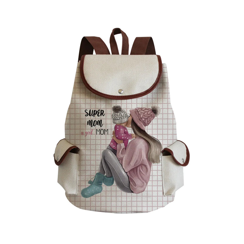 Cartoon Mother and Baby Print Backpack High Capacity Outdoor Bag