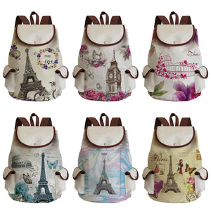 Eiffel Tower Print Travel Backpack Customizable Pattern Bag