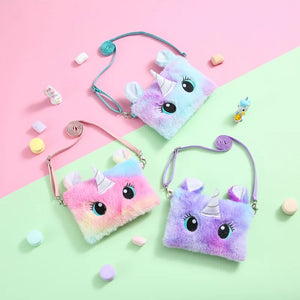 Unicorn Plush Crossbody Bag Square Rainbow Purse Handbag Wallet