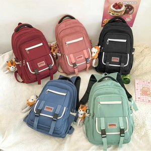 Unisex Canvas Backpack Student Solid Schoolbag Girl Casual Large Capacity