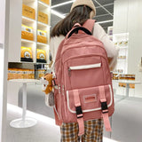 Unisex Canvas Backpack Student Solid Schoolbag Girl Casual Large Capacity