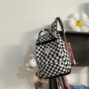 Plaid Nylon Travel Laptop Backpack Schoolbags