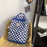 Plaid Nylon Travel Laptop Backpack Schoolbags
