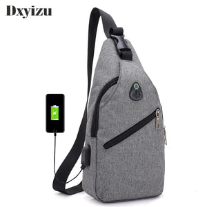 USB Charging Crossbody Bags Men Casual Chest Bag Pack For Short Trip