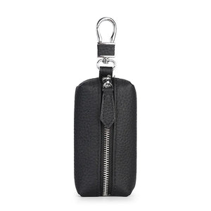 Men Zipper Open Cowhide Leather Small Items Case Hook Style