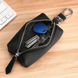 Men Zipper Open Cowhide Leather Small Items Case Hook Style